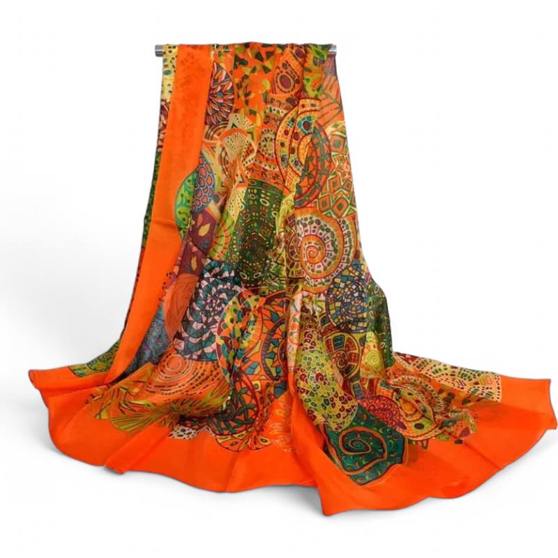 Foulard en Soie Orange Vert et Orange 180*110cm