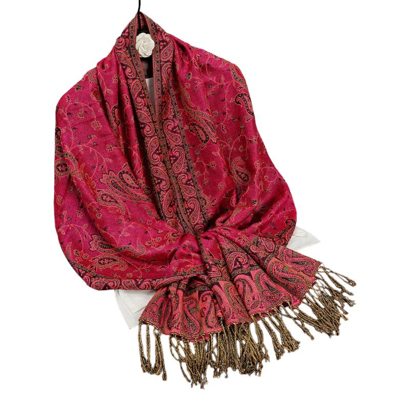 Foulard Motif Ethnique Fuchsia et Or 70x190cm