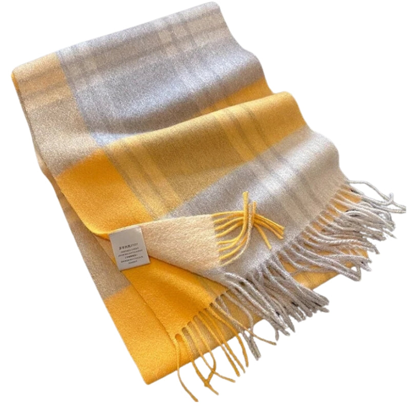 Echarpe Laine à Carreaux Femme Jaune 180-32cm
