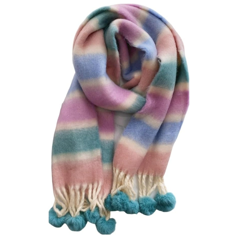 Longue et Grosse Écharpe Femme Vert et Lavande 210*35cm