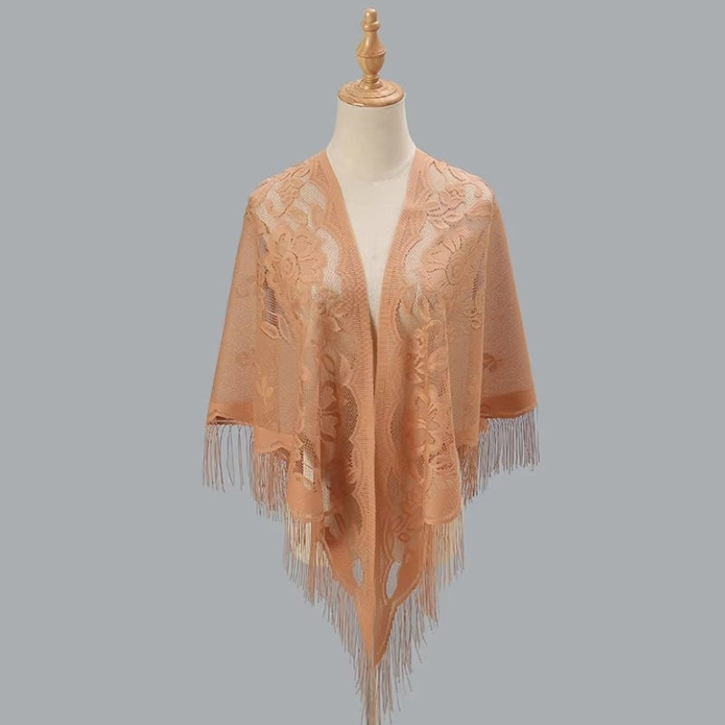Châle Cape Crochet en Dentelle Pêche