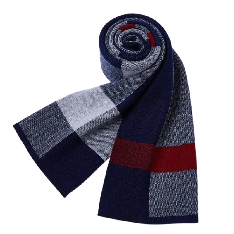 Grande Écharpe en Laine Homme Bleu Marine et Gris Clair 180*30cm