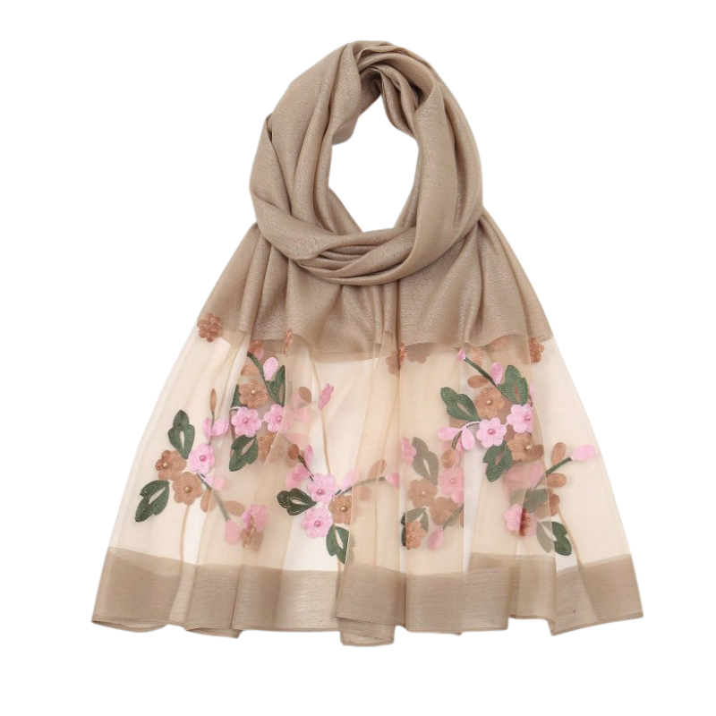 Foulard Brodé Fleurs - Beige - 180*70cm