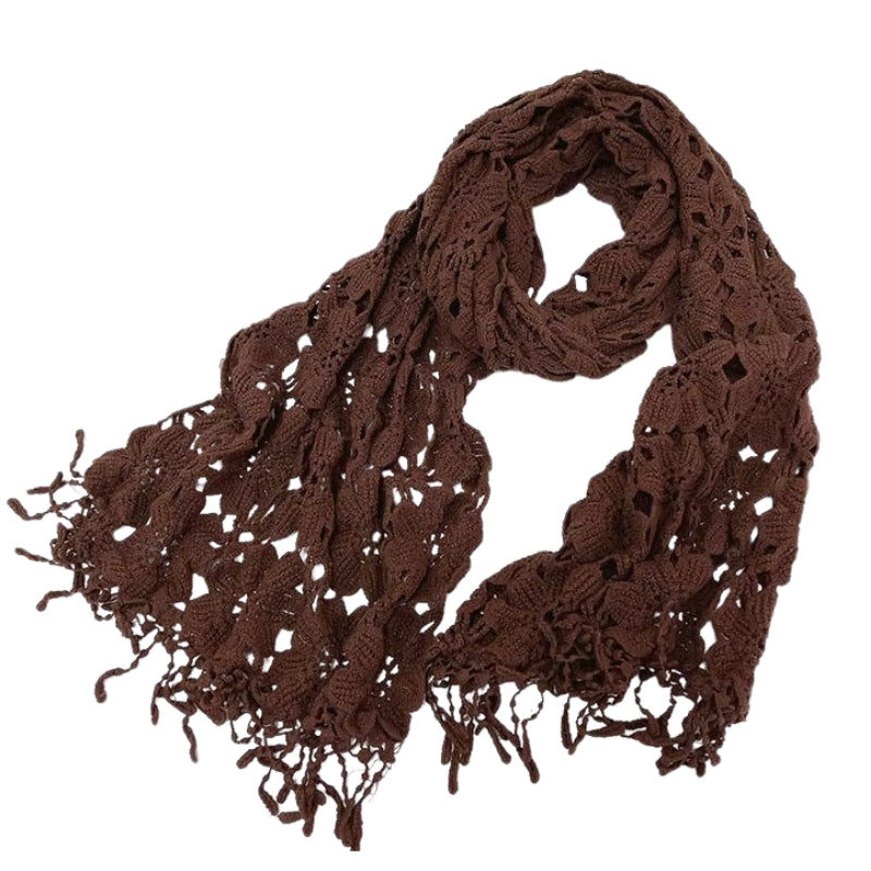 Echarpe Dentelle Crochet Marron Chocolat 40x190cm