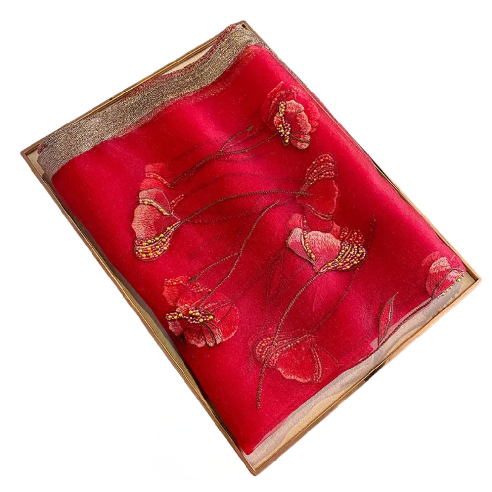 Foulard en Mousseline de Soie Femme - Rouge Cerise - 180*90cm