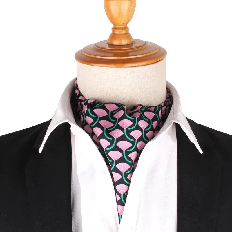 Foulard Ascot à Motifs Rose et Vert Émeraude