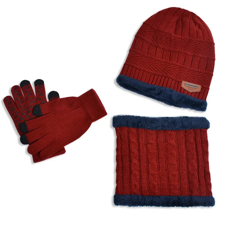 Ensemble Snood Bonnet et Gants Enfant Bordeaux et Marine