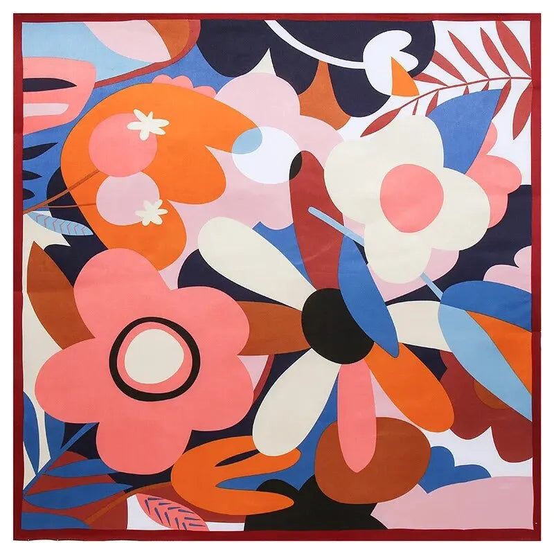 Petit Foulard Carré Synthétique Rose et Bleu 90*90cm