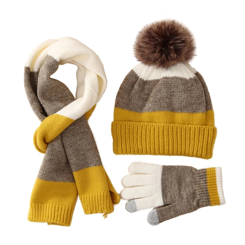 Parure Bonnet Gant Echarpe Enfant Jaune Moutarde et Gris Foncé