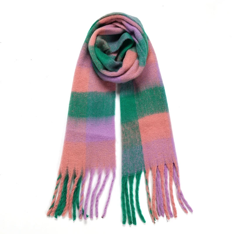 Echarpe Plaid Chaude Rose et Vert Émeraude 35*220cm