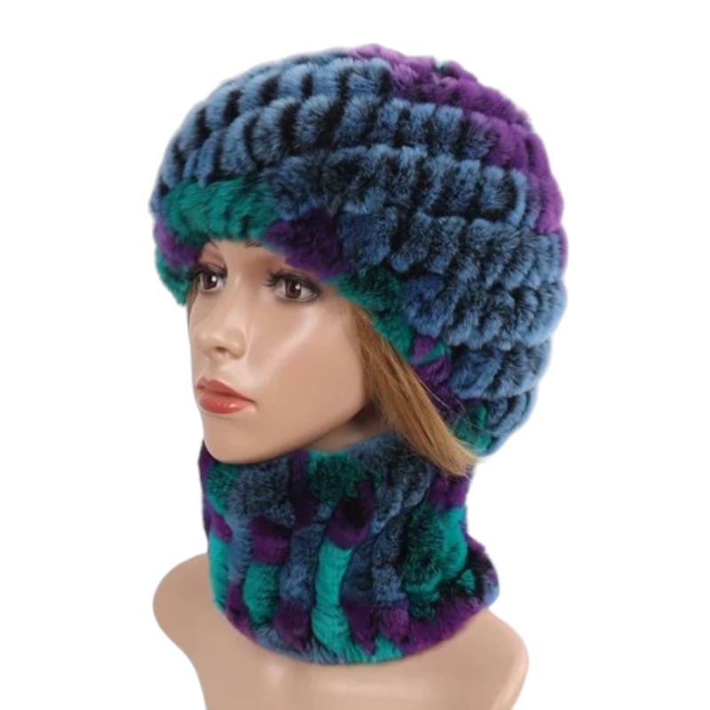 Parure Snood et Bonnet Femme Bleu et Violet