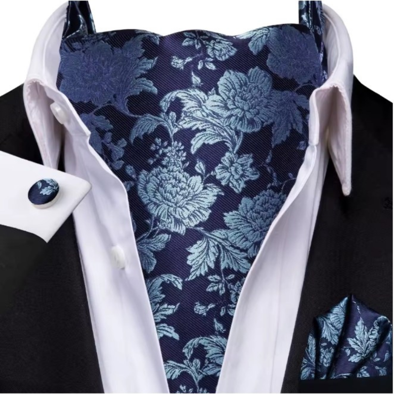 Cravate Ascot Mariage - Bleu Marine à Fleurs