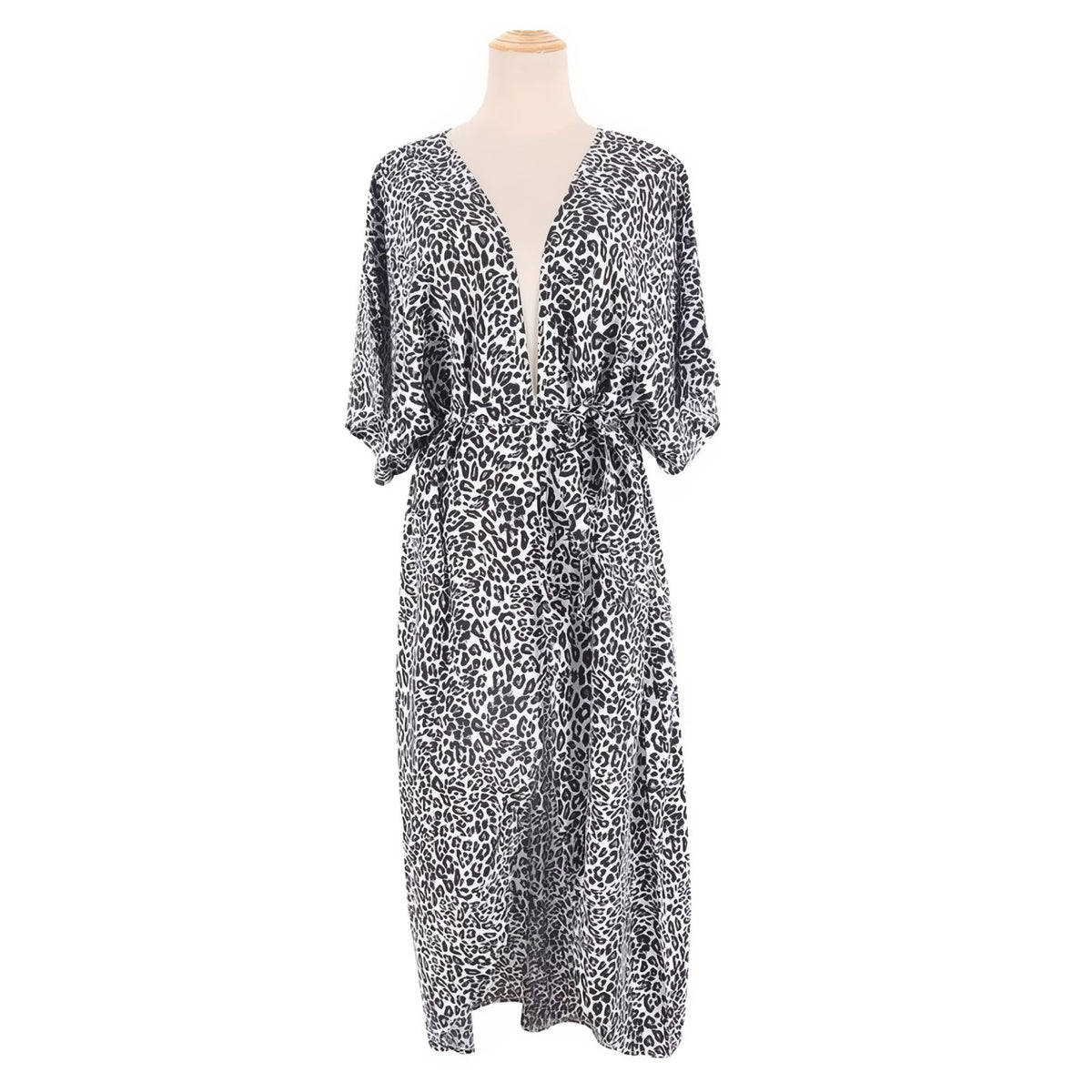 Long Kimono de Plage Imprimé Léopard - Blanc - Unique