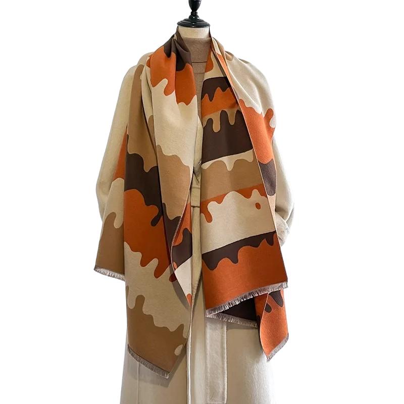 Grande Echarpe Plaid Femme Orange et Brun 65*185cm
