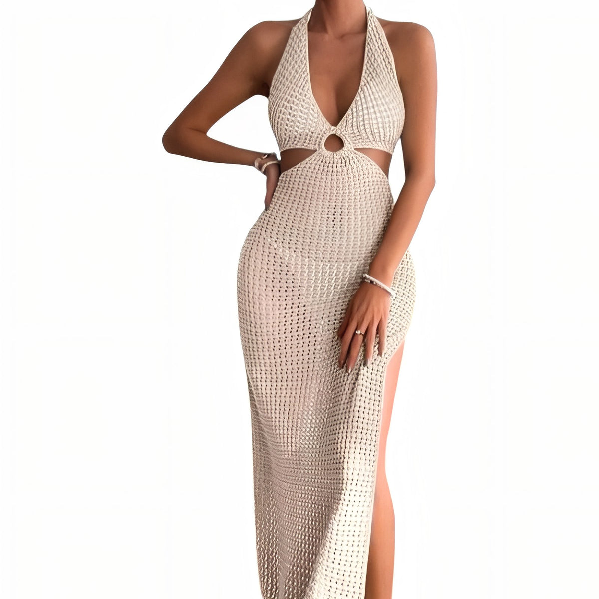 Robe de Plage Ajourée en Crochet - Beige