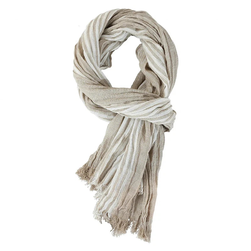 Chèche en Coton Froissé - Beige et Ivoire
