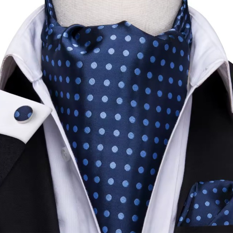 Foulard Ascot Homme en Soie Bleu à Pois