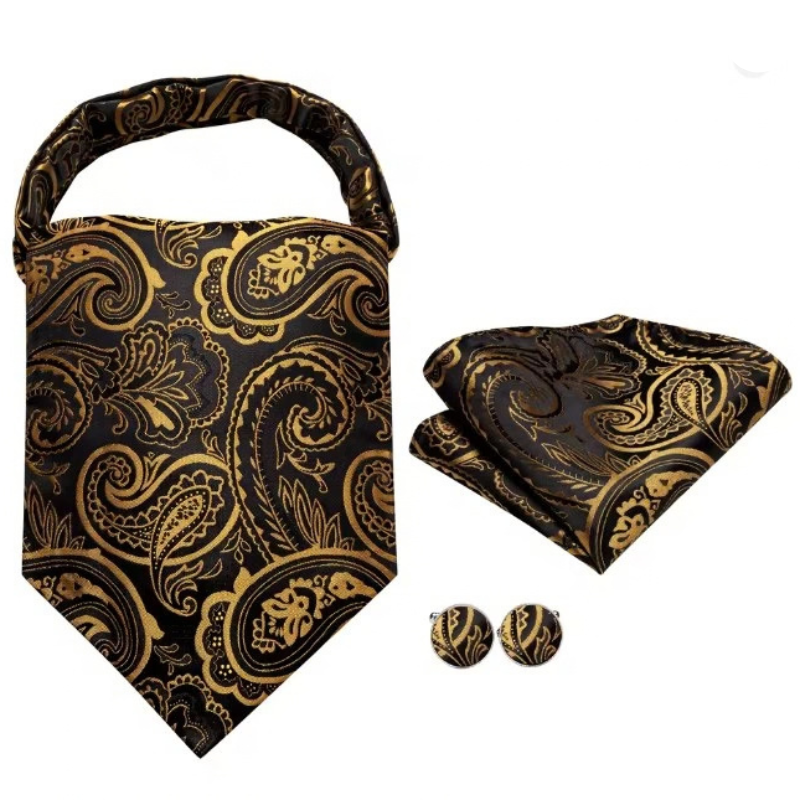 Foulard Cravate Homme en Soie Noir et Doré