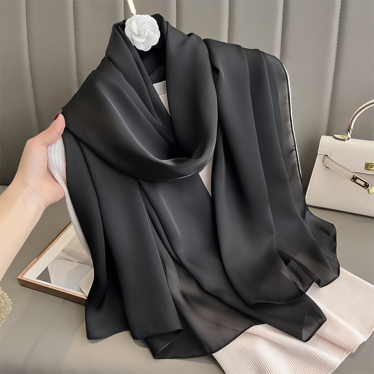 Etole Mousseline Mariage - Noir Satiné - 90*180cm