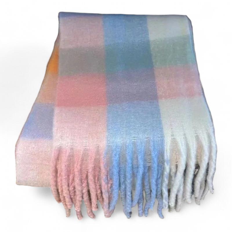 Grande Echarpe Femme Bleu Clair et Rose Pâle 220*38cm