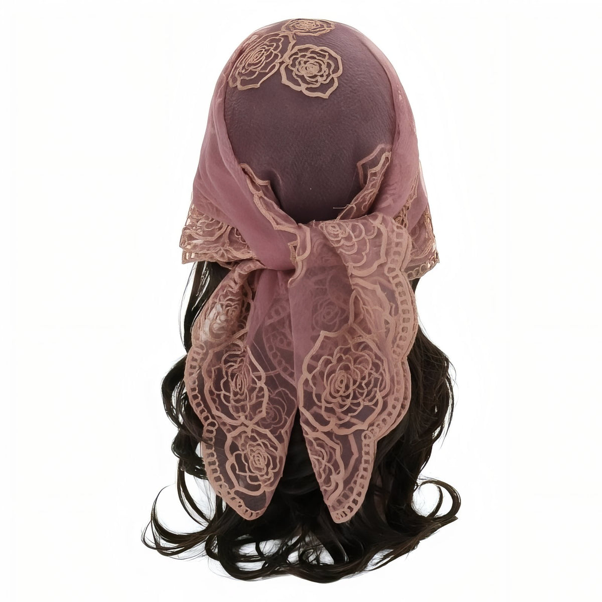 Foulard Cheveux Dentelle - Rose Poudré - 80*80cm
