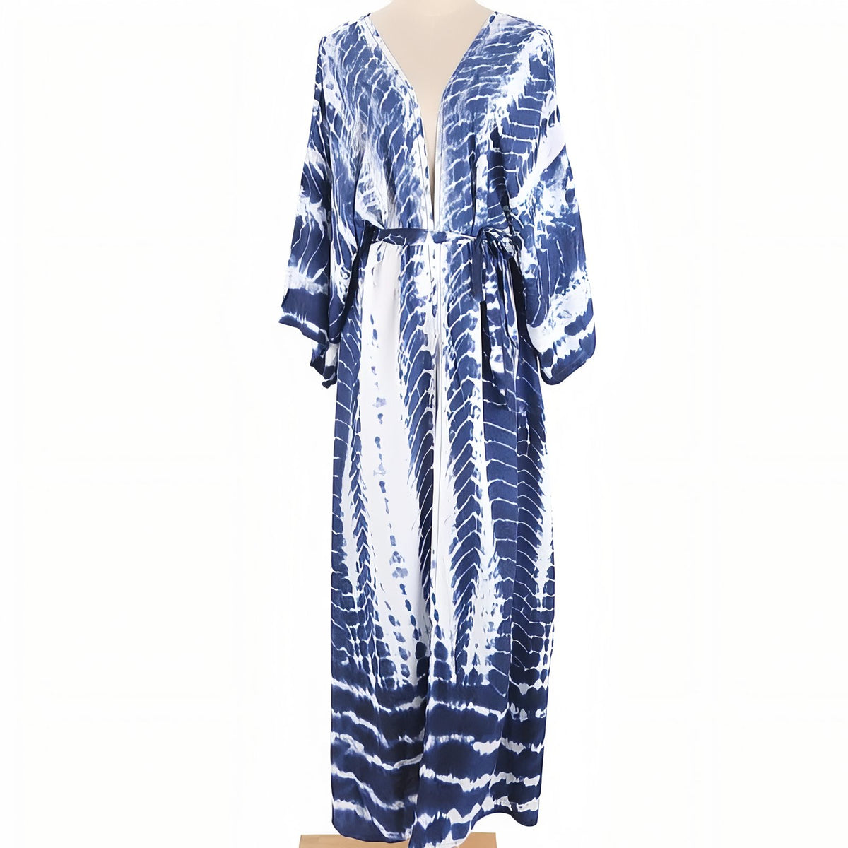 Kimono de Plage Tie and Dye Manches Longues - Bleu Azur - Unique