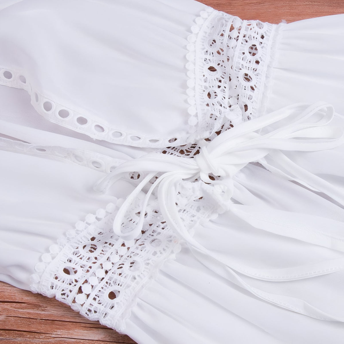 Paréo Kimono Long avec Ceinture en Dentelle détail dentelle et ceinture - Blanc