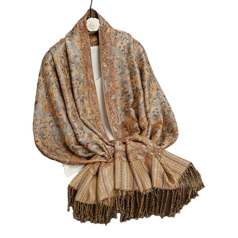 Foulard Indien Femme Beige et Bleu Ciel 