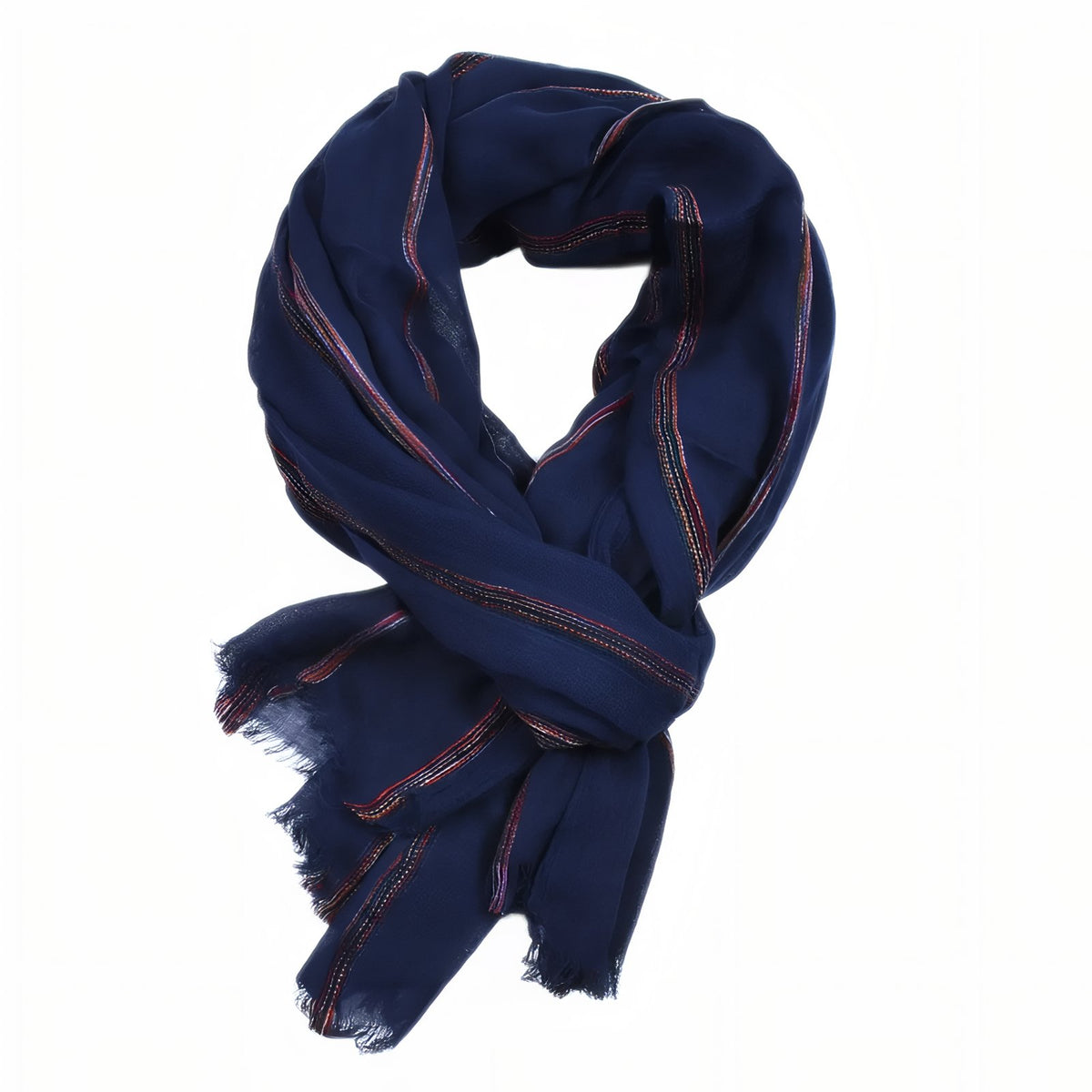 Chèche Coton de Lin - Bleu Marine et Multicolore - 190*95cm