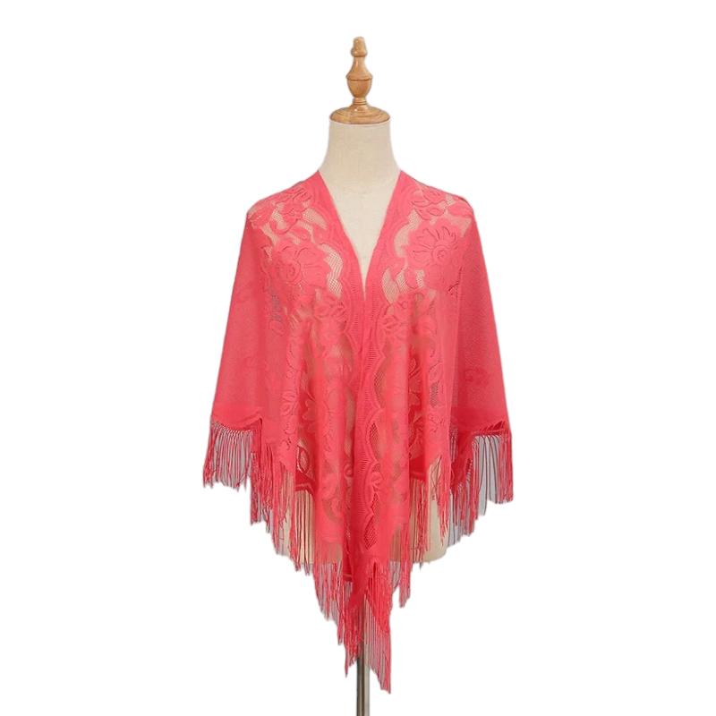 Châle Cape Crochet en Dentelle Corail 