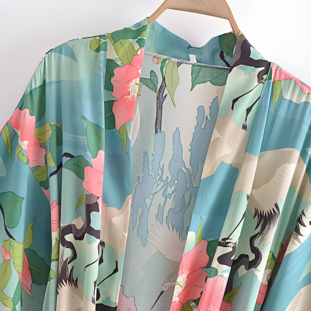 Kimono de Plage Manches Larges Effet Floral gros plan motif floral - Vert