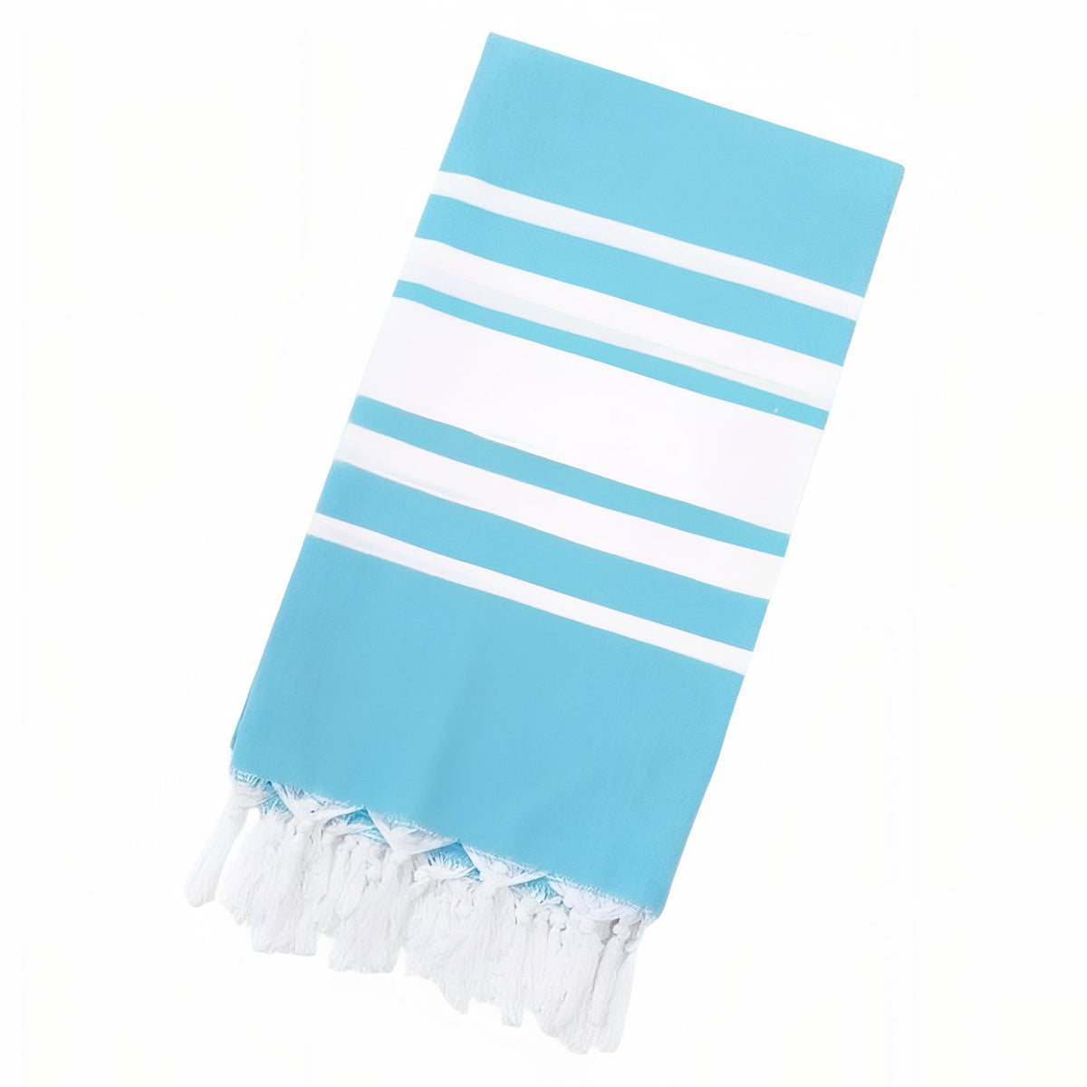 Fouta de Plage à Rayures Centrées et Franges - Bleu Ciel - 100*180cm