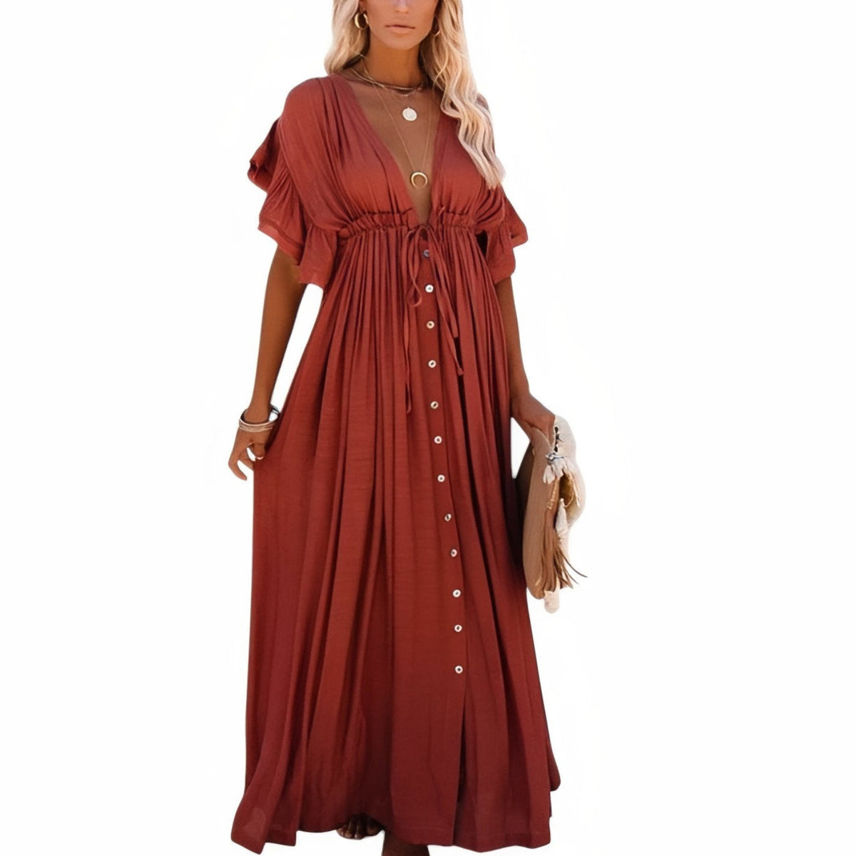 Robe de Plage Style Oversize - Rouge Brique - Unique
