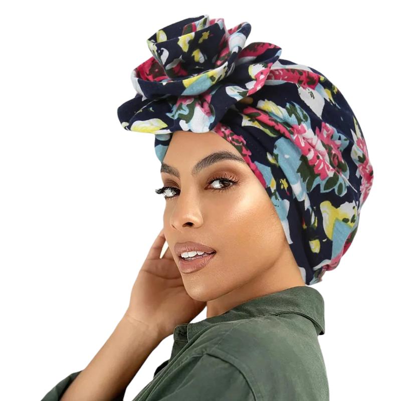 Foulard Turban Bleu Marine et Fuchsia 