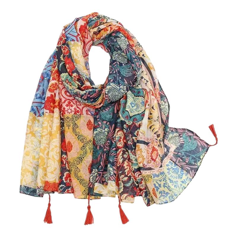 Foulard Ethnique Femme Rouge et Jaune 185*100cm