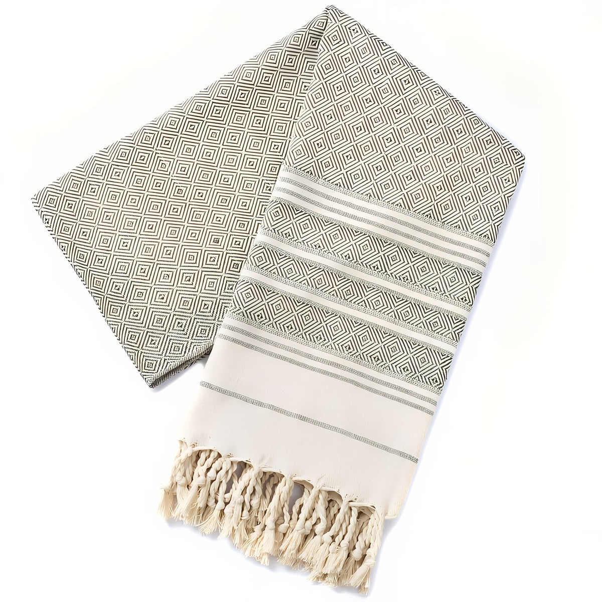 Fouta de Plage en Coton Coloré à Franges - Noir - 180*100cm