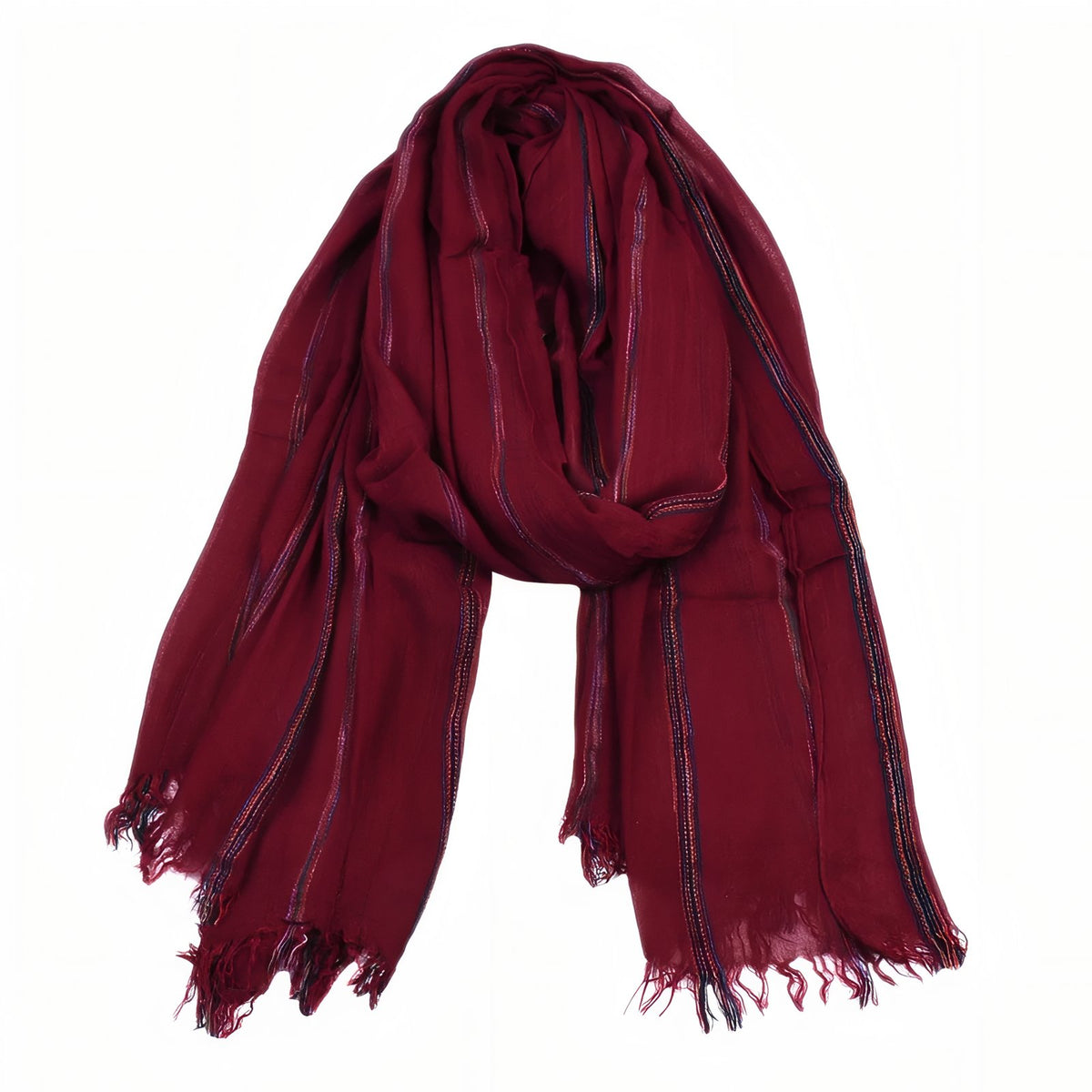 Chèche Coton de Lin produit entier sur fond blanc - Bordeaux et Prune