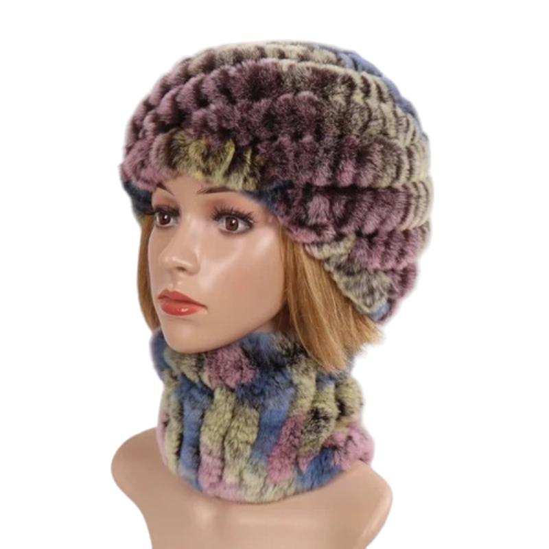 Parure Snood et Bonnet Femme Vert Pâle et Lavande 