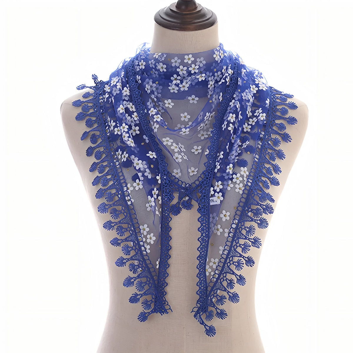 Foulard Triangle Dentelle - Bleu Royal - 160*50cm