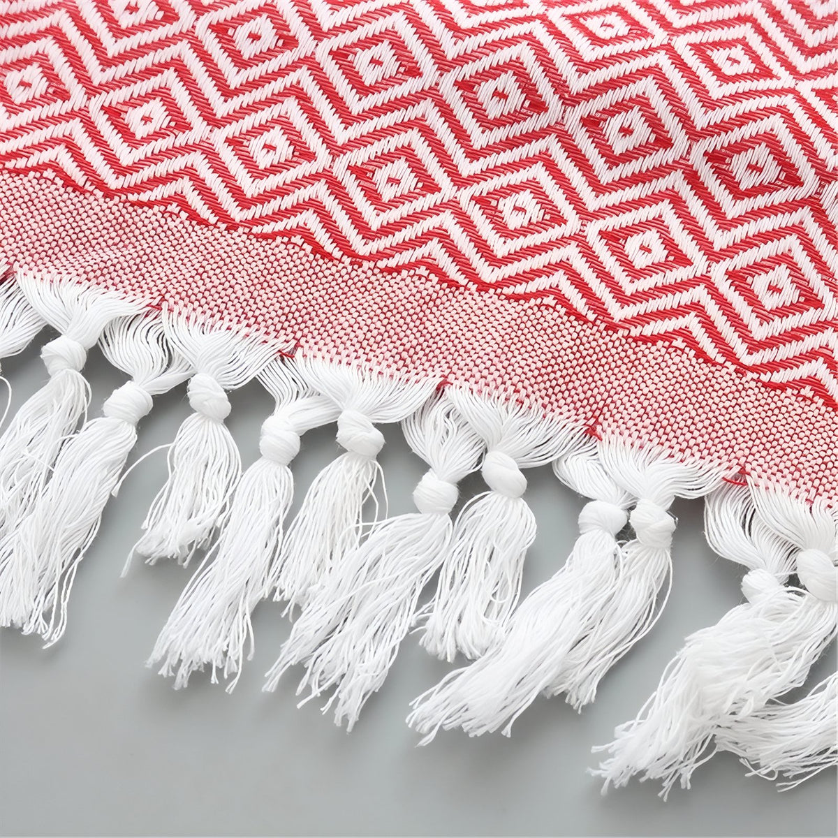Fouta de Plage Eponge gros plan franges blanches - Gris Clair - Rouge - Vert - Rose - Noir - Bleu Marine