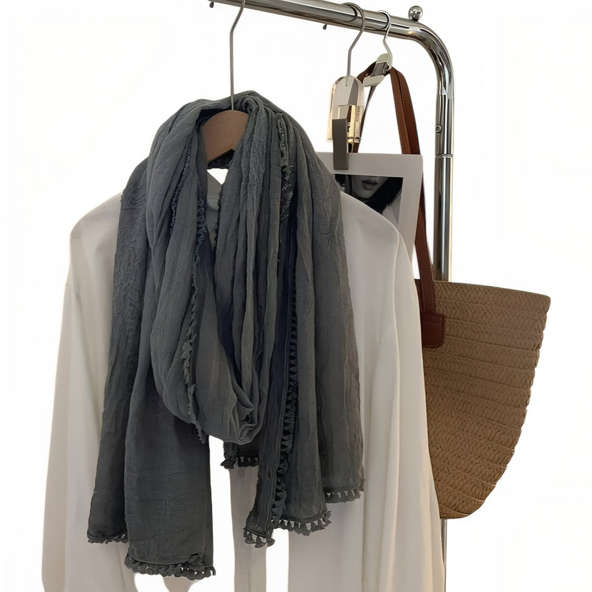 Foulard Effet Froissé - Gris Clair - 90*190cm