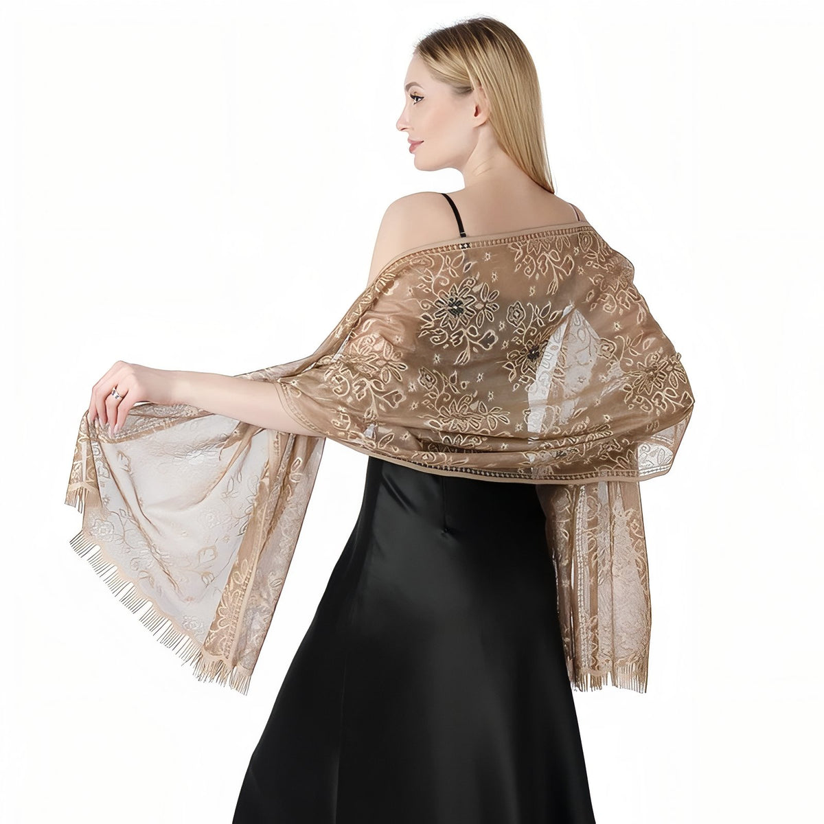 Etole de Soirée Femme portée sur les épaules - Doré - Lavande - Rose - Ivoire - Rose Poudré - Beige Doré - Vert Sauge - Blanc - Noir - Taupe - Beige et Doré - Bleu Marine - Violet Foncé
