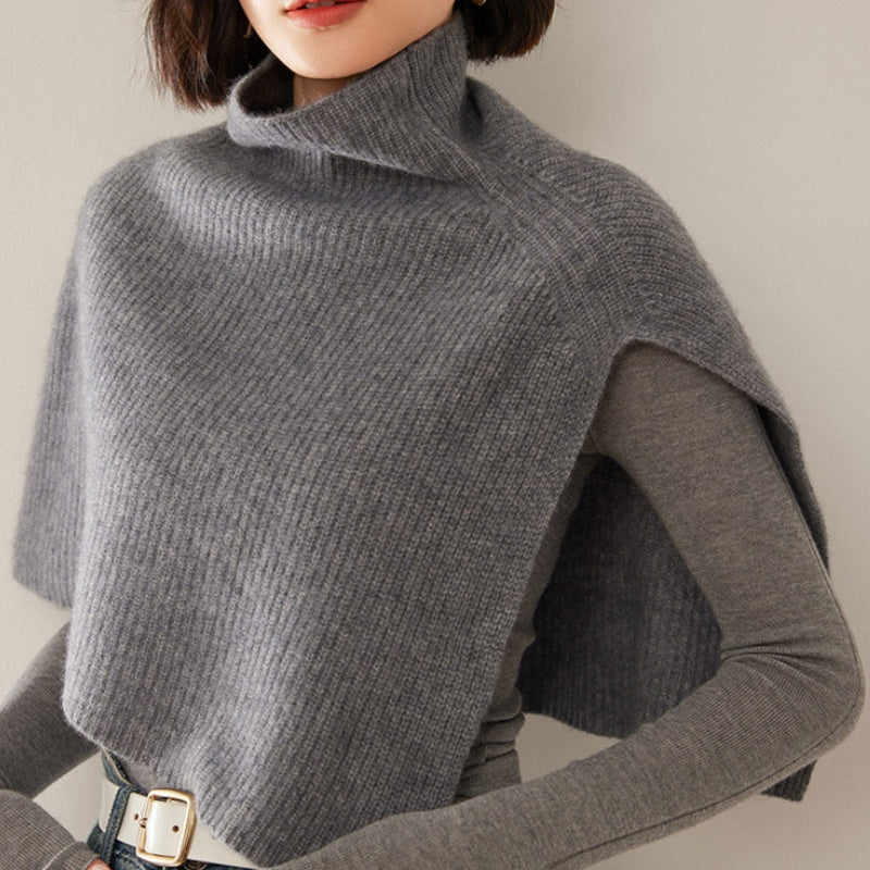 Poncho Cachemire Court portée sur les épaules - Beige - Caramel - Noir Ébène - Gris Clair