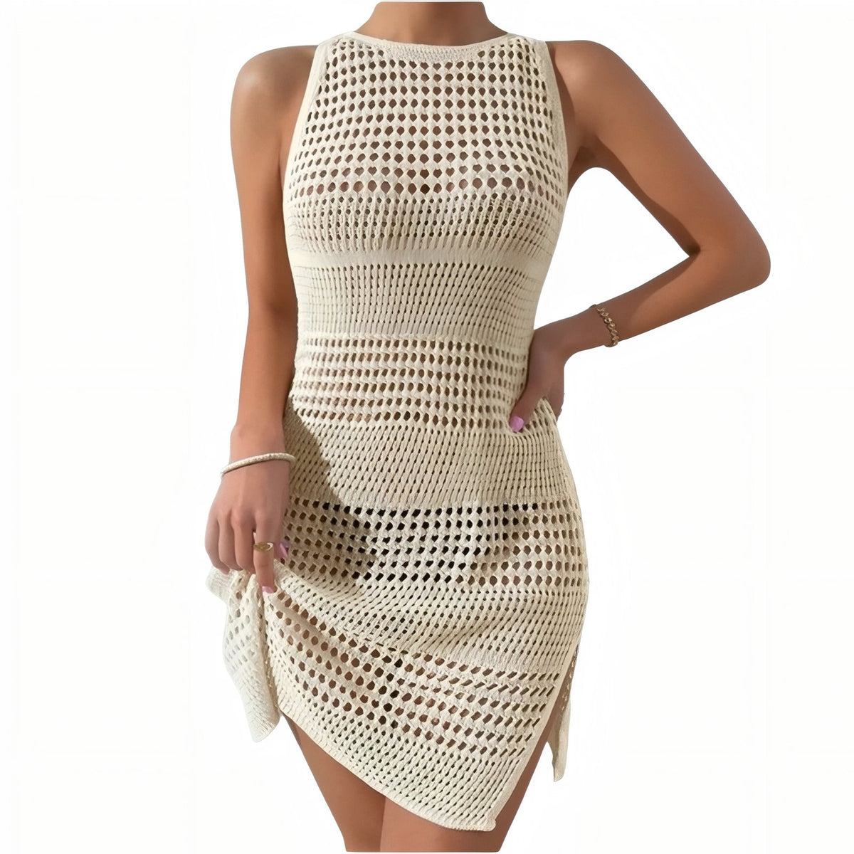Petite Robe de Plage en Maille - Beige