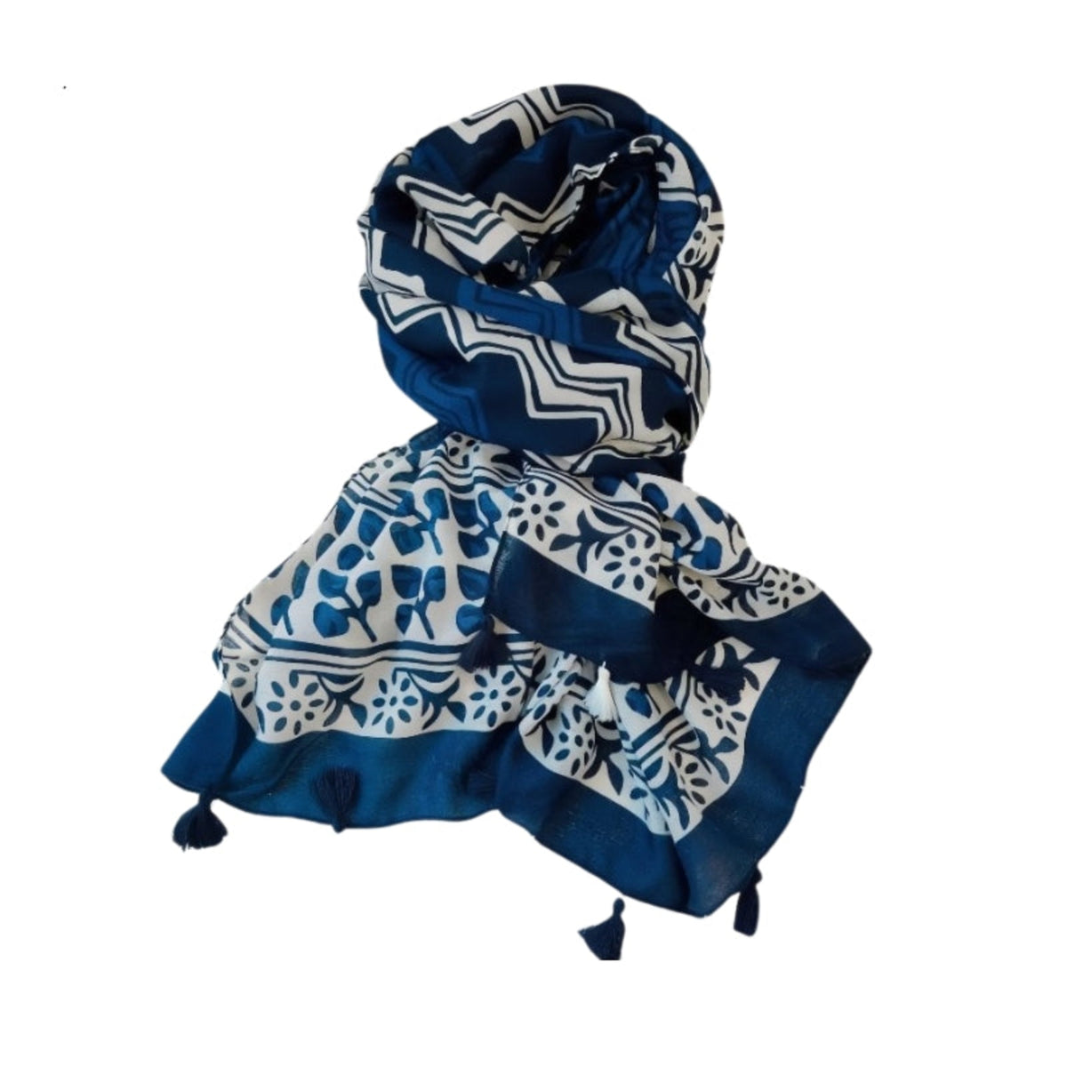 Grand Foulard Femme Bleu Marine et Blanc - Bleu Marine et Blanc - 180*90cm