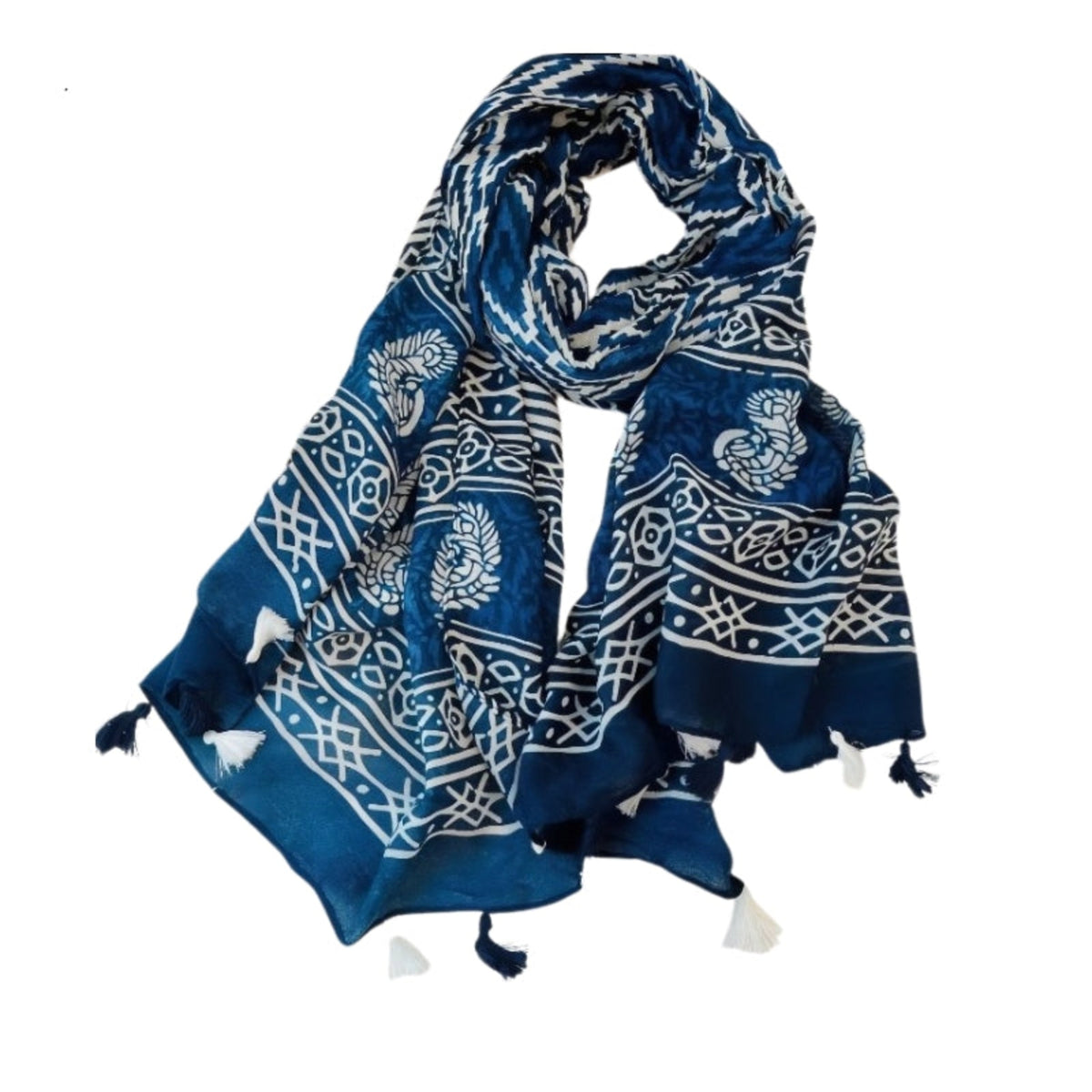 Grand Foulard Femme Bleu Marine et Blanc - Bleu Sombre - 180*90cm