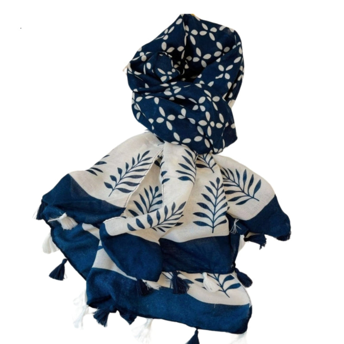 Grand Foulard Femme Bleu Marine et Blanc - Bleu Nuit et Crème - 180*90cm