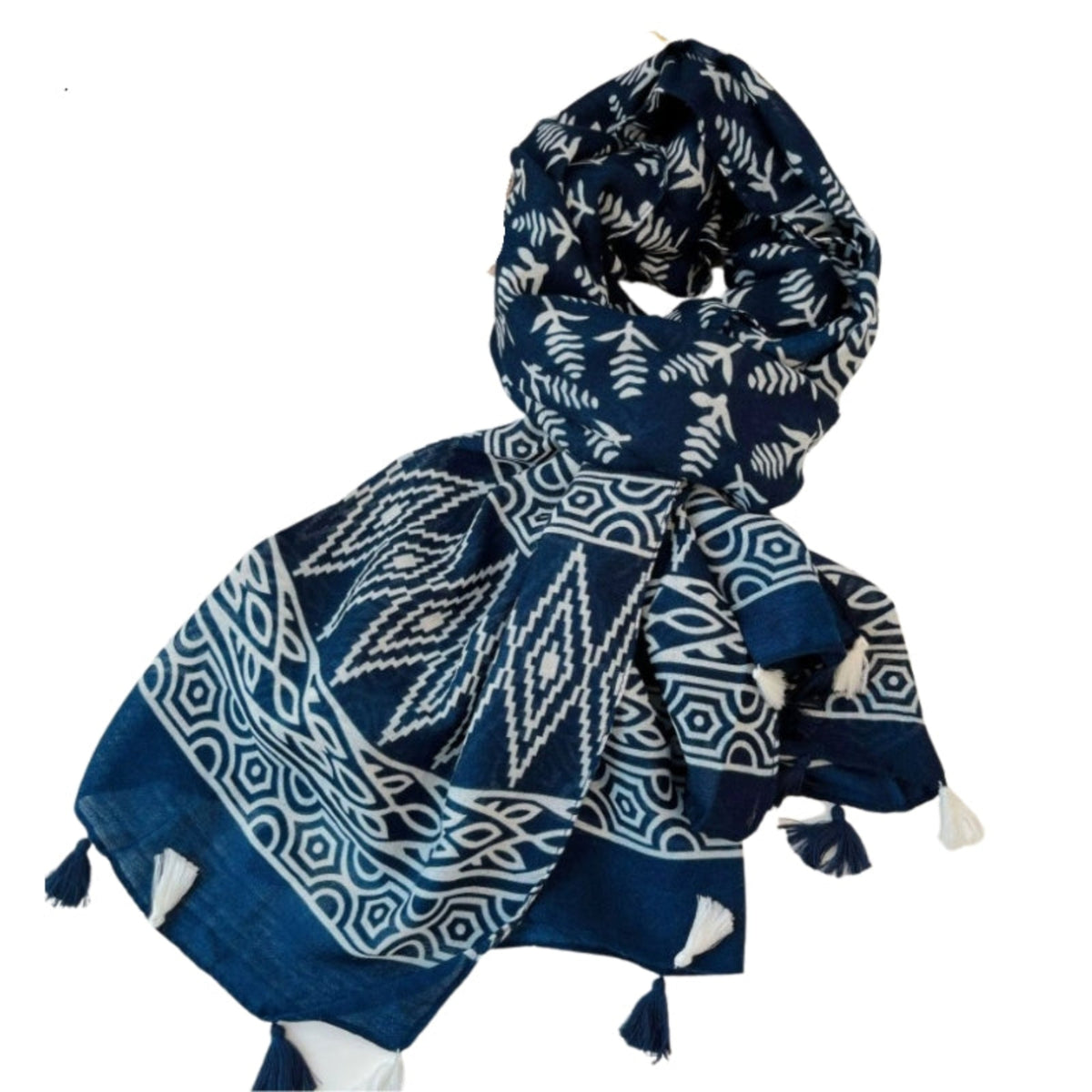Grand Foulard Femme Bleu Marine et Blanc - Bleu Cobalt - 180*90cm