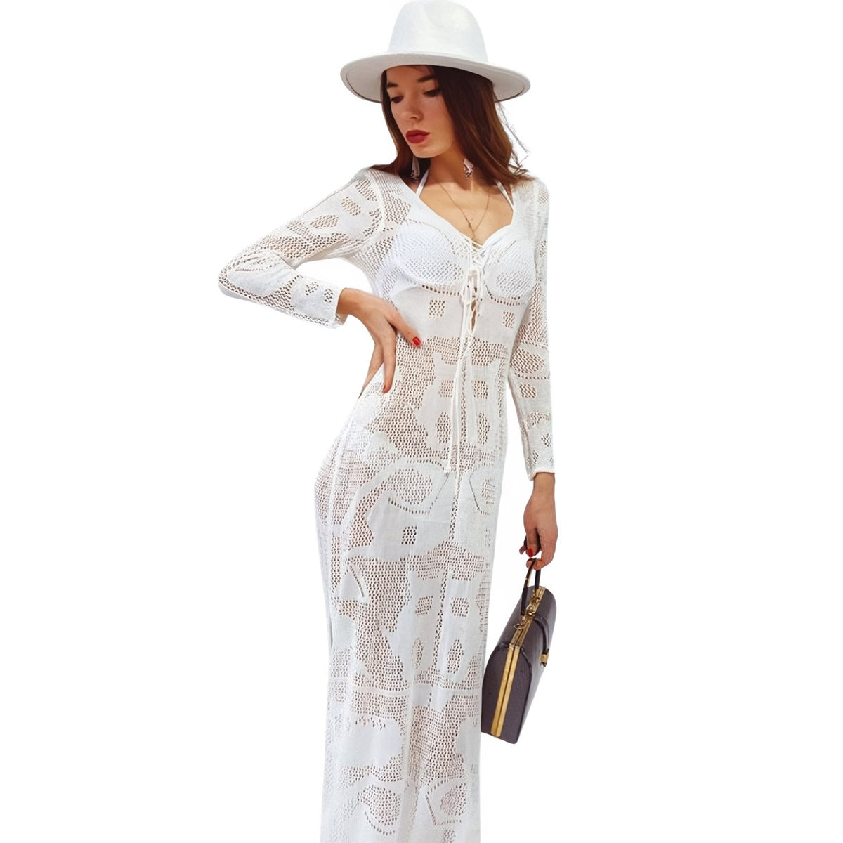 Robe Paréo Longue et Transparente Tricot - Blanc - Unique