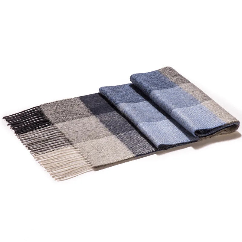 Echarpe Laine à Carreaux Homme - Gris et Bleu - 180*30cm